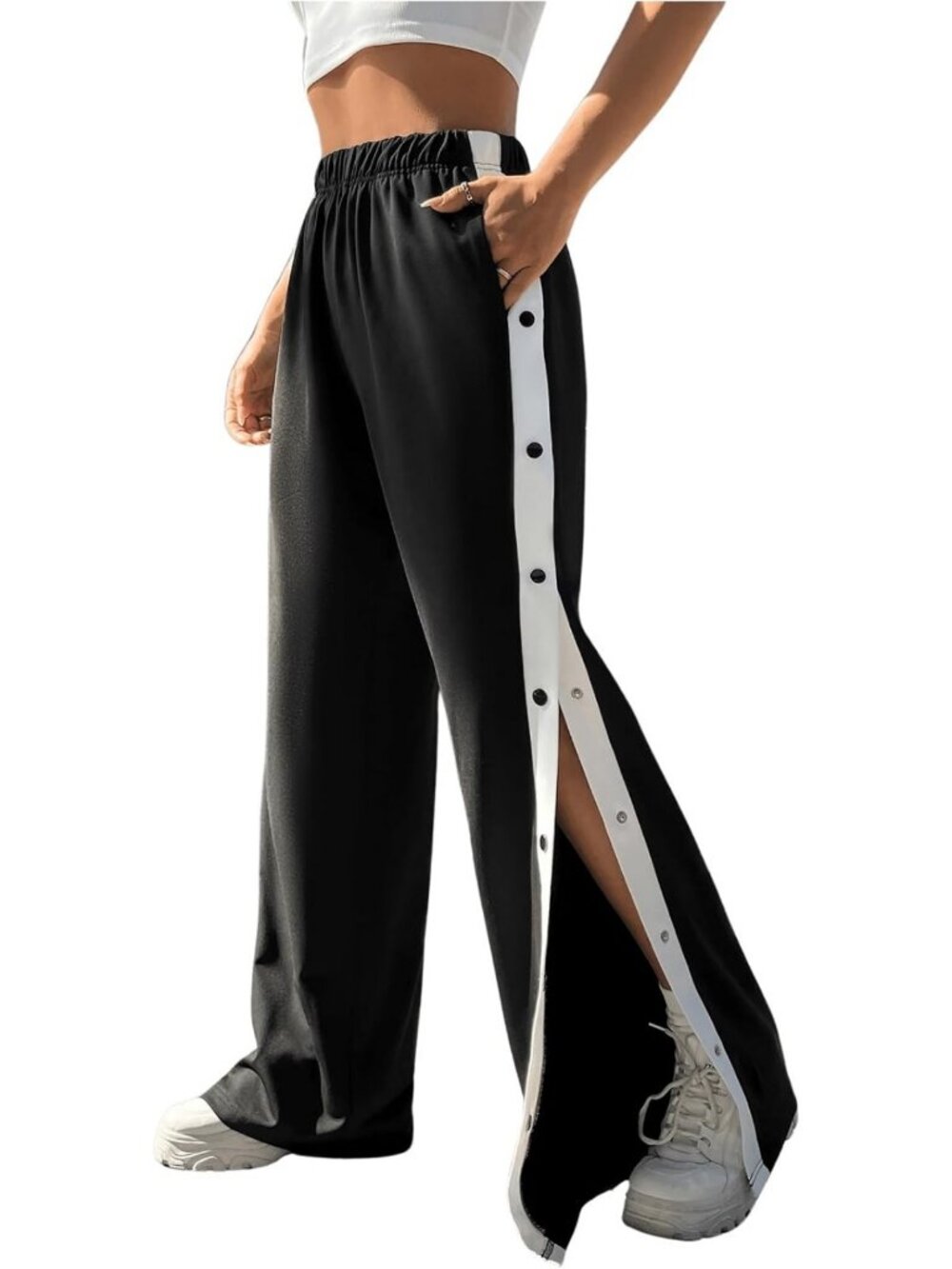 Chic Women's Wide Leg Tear Away Pants | Elastic Waist Baggy Sweatpants with